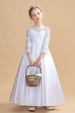 White Long Sleeves Satin Flower Girl Dresses With Bowknot