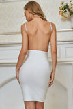 Spaghetti Straps Backless White Sleeveless Beading Short Homecoming Dress