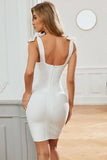 Deep V Neck Pretty White Sleeveless Bow Knot Homecoming Dress