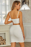 Two Piece Simple White Sleeveless Zipper Short Homecoming Dress