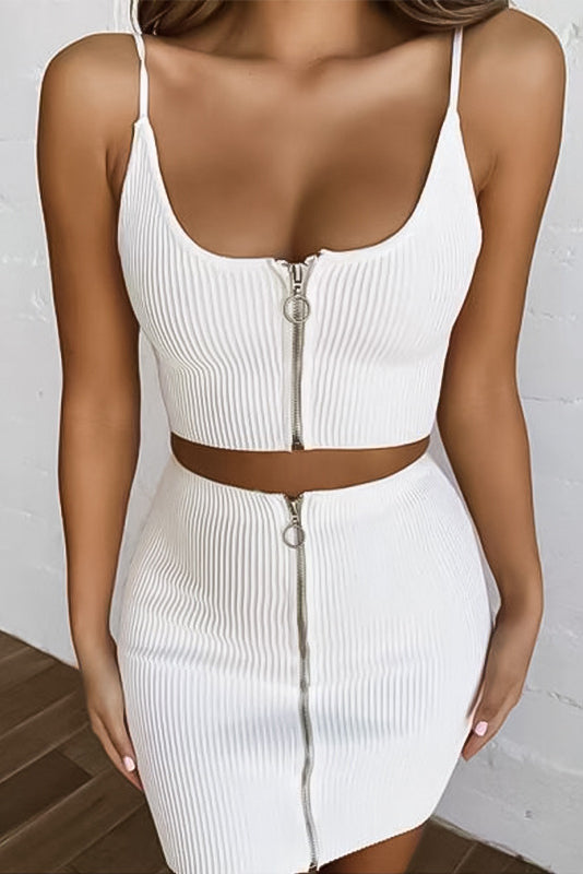 Two Piece Simple White Sleeveless Zipper Short Homecoming Dress