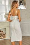 Deep V Neck White Sleeveless Two Piece Side Split Short Homecoming Dress