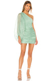 One Shoulder Beautiful Light Green Tulle Long Sleeves Short Homecoming Dress