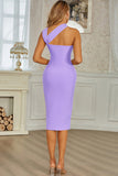 One shoulder Purple Sleeveless Strapless Midi Prom Dress  Homecoming Dress
