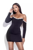 Black Off The Shoulder Strapless Long Sleeves Beading Short Homecoming Dress