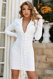 Long Sleeves Chic White V Neck Short Homecoming Dress