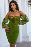 Green Off The Shoulder Long Sleeves Short Homecoming Dress