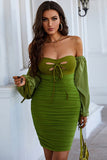 Long Sleeves Green Off The Shoulder Short Homecoming Dress