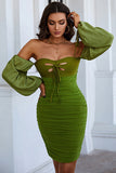 Long Sleeves Green Off The Shoulder Short Homecoming Dress