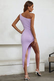 Open-waist One-shoulder High-slit Short Homecoming Dress
