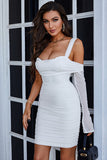 Single Sleeve Spring Mesh Suspender Solid Short Homecoming Dress