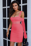 Single Sleeve Spring Mesh Suspender Solid Short Homecoming Dress