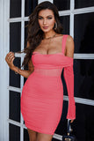 Single Sleeve Spring Mesh Suspender Solid Short Homecoming Dress