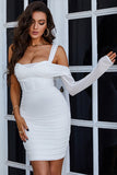 Single Sleeve Spring Mesh Suspender Solid Short Homecoming Dress