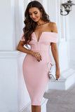 Off The Shoulder Pink High Waist Tight Homecoming Dress