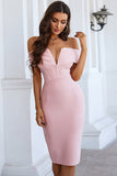 Off The Shoulder Pink High Waist Tight Homecoming Dress