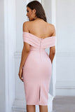Off The Shoulder Pink High Waist Tight Homecoming Dress