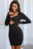 Tight Black Sexy Low Cut Bow Homecoming Dress