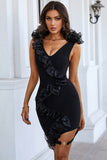 Black Sleeveless Deep V-neck Party Dress Homecoming Dress