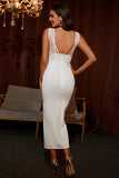 Sleeveless Tea length Elegant White Formal Prom Dress Homecoming Dress