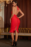 Mid-length Sexy Red Halter Tight Homecoming Dress