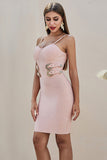 Waist Tie Sheath New Arrival Pink Spaghetti Straps Homecoming Dress