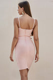 Waist Tie Sheath New Arrival Pink Spaghetti Straps Homecoming Dress