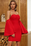 Red Sweetheart Off-the-shoulder Sheath Homecoming Dress With Sleeves Stretch