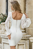 Sweetherat Elegant White Long Mesh Sleeve Tight Homecoming Dress