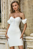 Off-the shoulder White Sweetherat Sheath Homecoming Dress