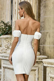 Off-the shoulder White Sweetherat Sheath Homecoming Dress