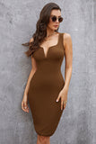 Knit Sheath Brown V-Neck Sleeveless Homecoming Dress