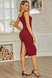 Knit Sheath Burgundy Sleeveless Homecoming Dress