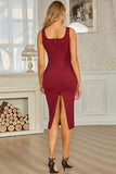 Knit Sheath Burgundy Sleeveless Homecoming Dress