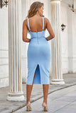 Back Slit Sky Blue Straps Sleeveless Homecoming Dress