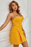 Pleats Bandage Yellow Sweetheart  Homecoming Dress