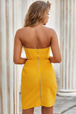 Pleats Bandage Yellow Sweetheart  Homecoming Dress