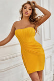 Pleats Bandage Yellow Sweetheart  Homecoming Dress