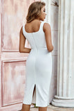 Sleeveless White Straps Back Slit Homecoming Dress