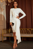 Irregular Bandage White Long Sleeves Homecoming Dress