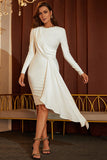 Irregular Bandage White Long Sleeves Homecoming Dress