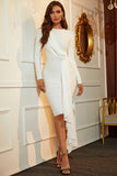 Irregular Bandage White Long Sleeves Homecoming Dress
