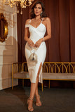 Off the Shoulder Bandage White Spaghetti Straps Homecoming Dress