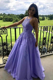 Graduation Evening Dress A Line Lace Appliques Laverder Formal Long Prom Dress