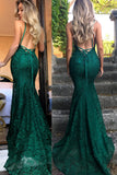 Fashion Mermaid Spaghetti Straps Burgundy Lace Prom Dresses, Evening Gowns