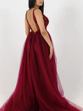 A-line Sleeveless V-neck Sequins Prom Dresses