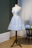 Sky Blue Spaghetti Straps Homecoming Dress For Teens