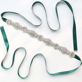 White Crystal Wedding Sashes with Ribbon Shiny Bridal Accessories Belts