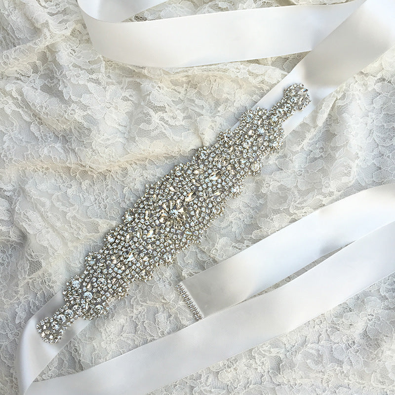 Luxurious Custom Made Diamond Crystal Wedding Sashes with Ribbon Accessories Bridal Belts