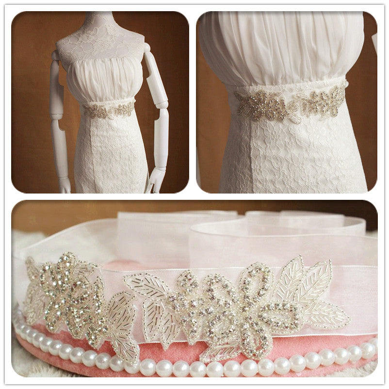 Beaded Crystals Wedding Sashes with Ribbon Cheap Women Accessories Bridal Belt